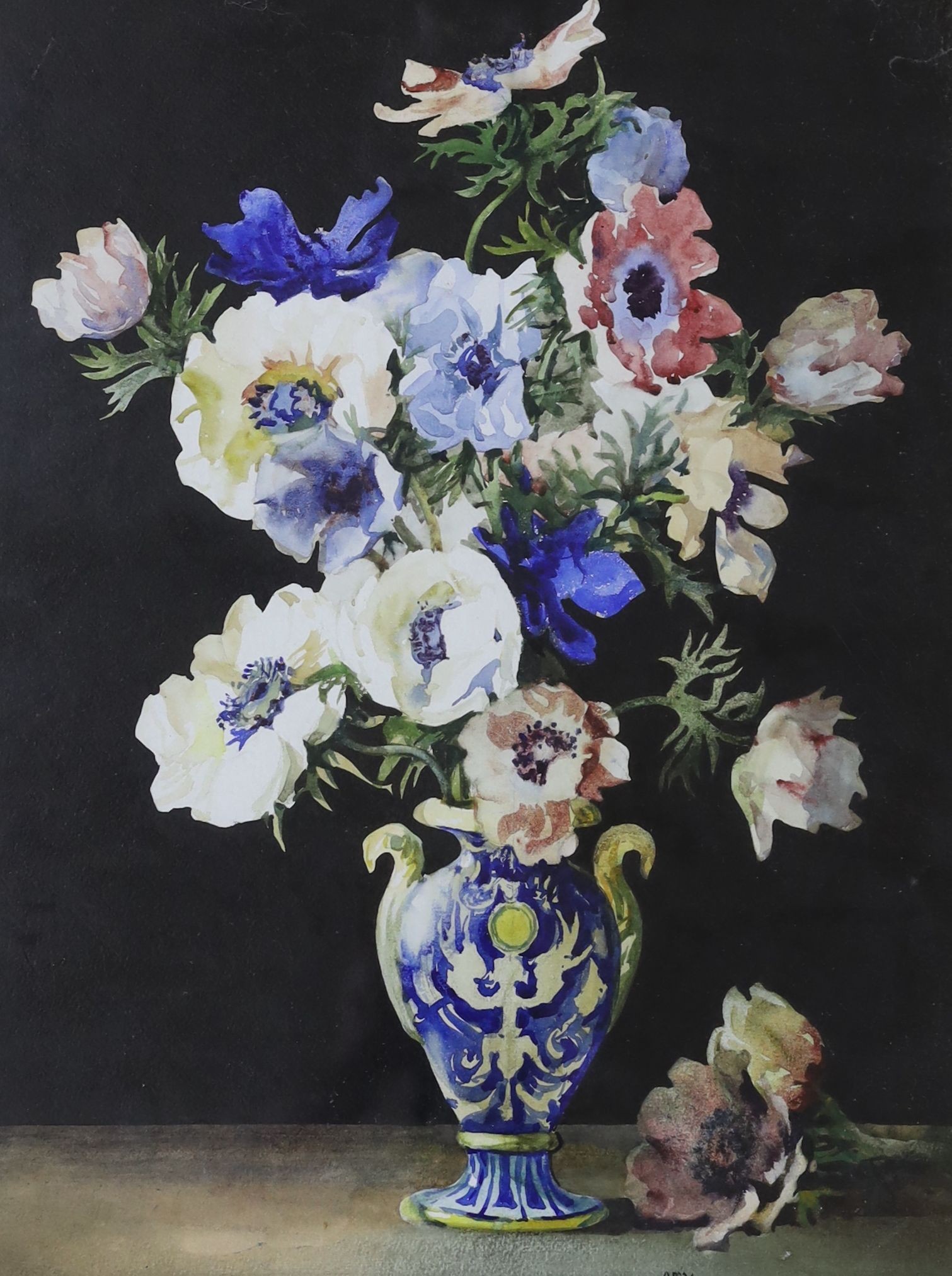 Amy Reeve Fowkes (1886-1968), watercolour, Still life of anemones in a vase, signed, 42 x 31cm